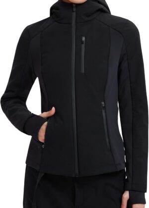 Women's Softshell Jacket with Hood Fleece Lined Warm Lightweight Windbreaker Waterproof Coat for Outdoor Hiking