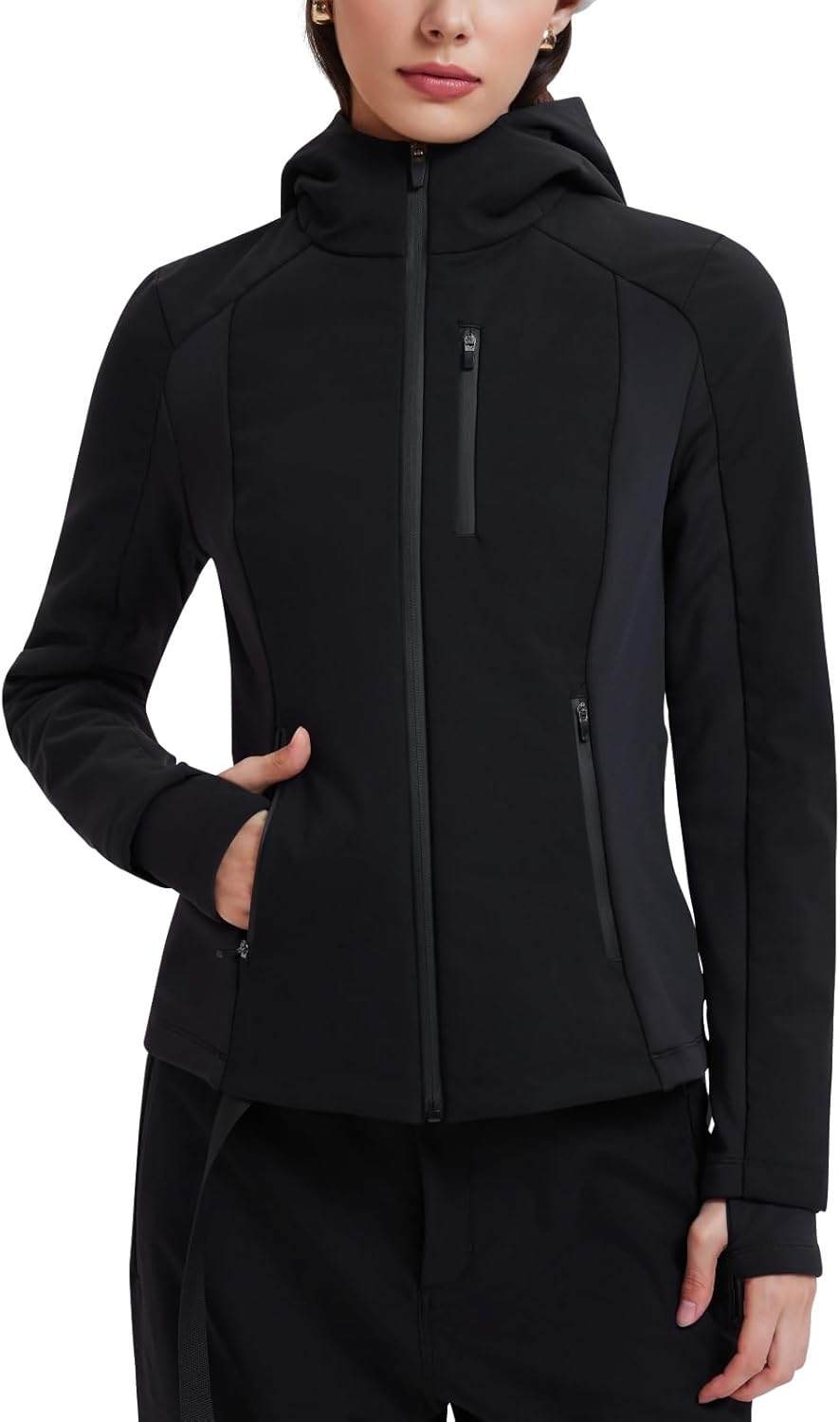 Women's Softshell Jacket with Hood Fleece Lined Warm Lightweight Windbreaker Waterproof Coat for Outdoor Hiking