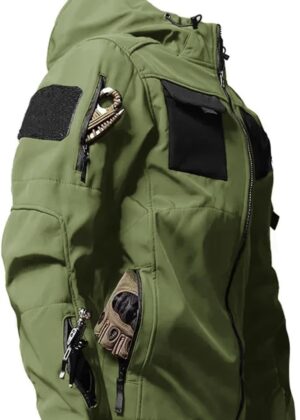 Men's Tactical Soft Shell Jacket Lightweight Water-Resistant Spring Fall Windbreaker Zip up Hooded Coat with Pockets