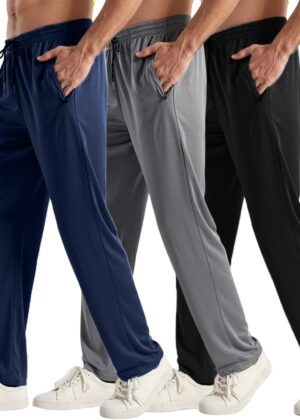 3PC Men's Zipper Mesh Fabric Jogger Pants - Breathable & Flexible Fit, Comfortable for Sports & Casual Wear