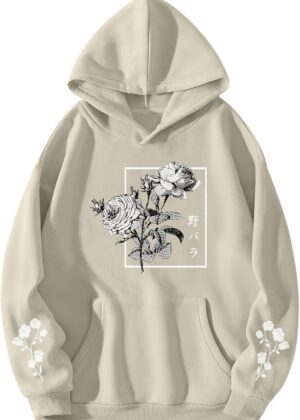 Rose Floral Graphic Hoodie for Men Aesthetic Japanese Cool Hoodies Oversized Trendy Streetwear Pullover Sweatshirt
