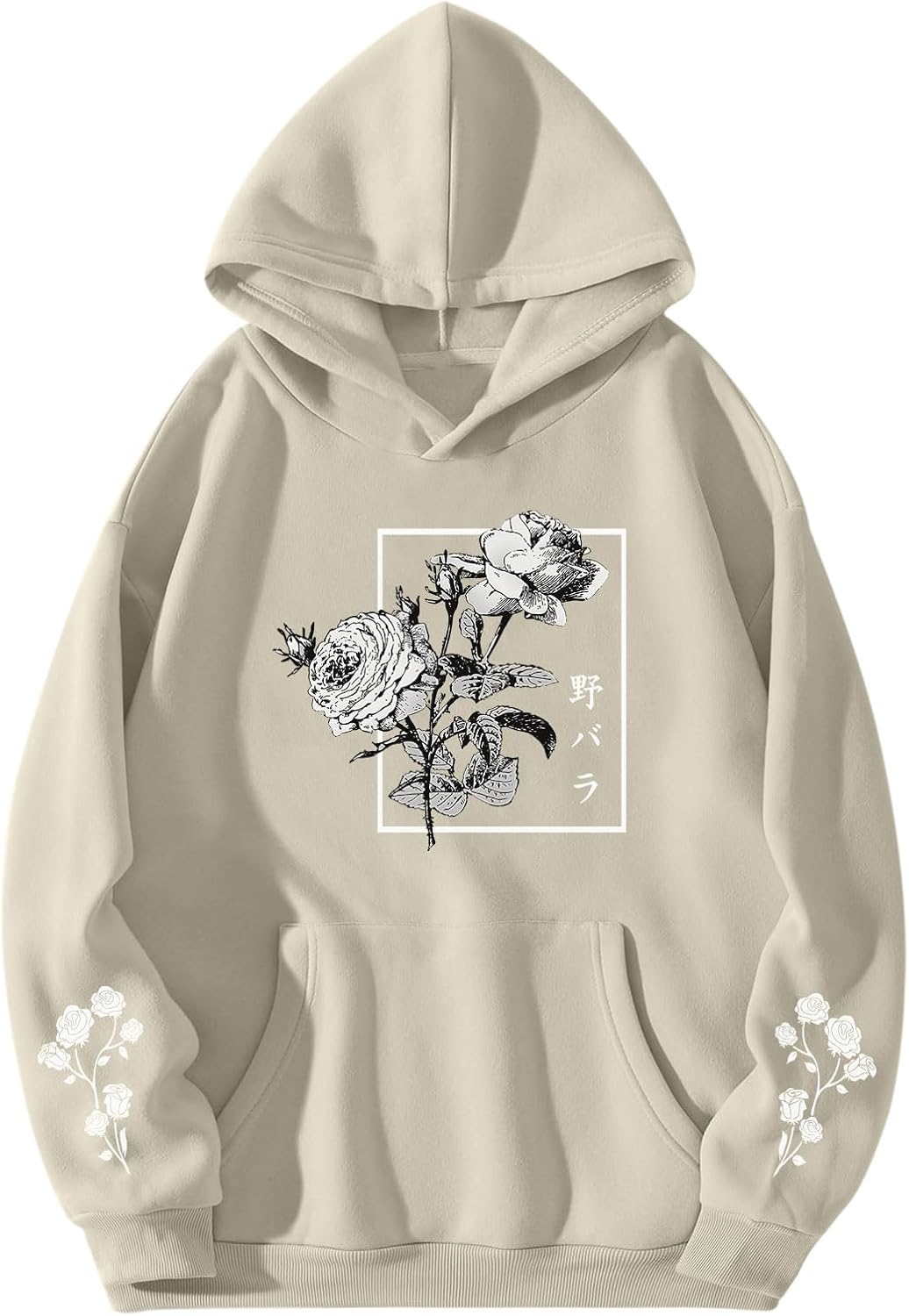 Rose Floral Graphic Hoodie for Men Aesthetic Japanese Cool Hoodies Oversized Trendy Streetwear Pullover Sweatshirt