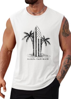 Mens Beach Summer Tank Tops Palm Tree Graphic Vacation Muscle Sleeveless Shirts (S-3XL)
