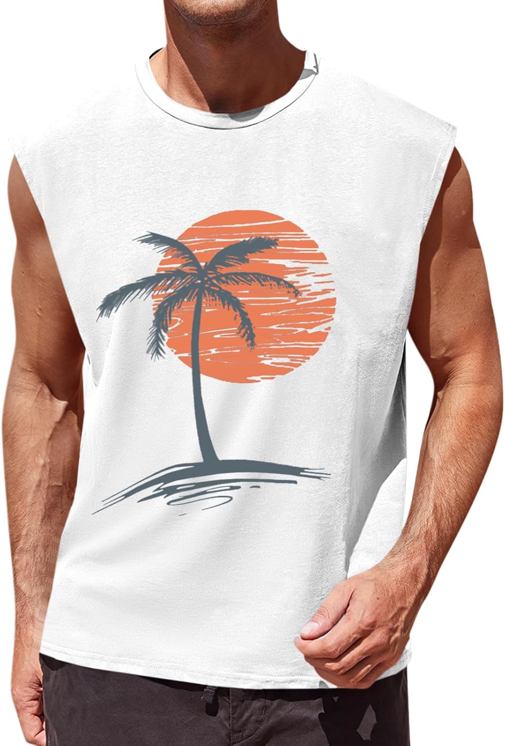 Mens Sleeveless Tank Tops Workout Gym Muscle Shirts Palm Tree Vintage Hawaiian Summer Beach T Shirts