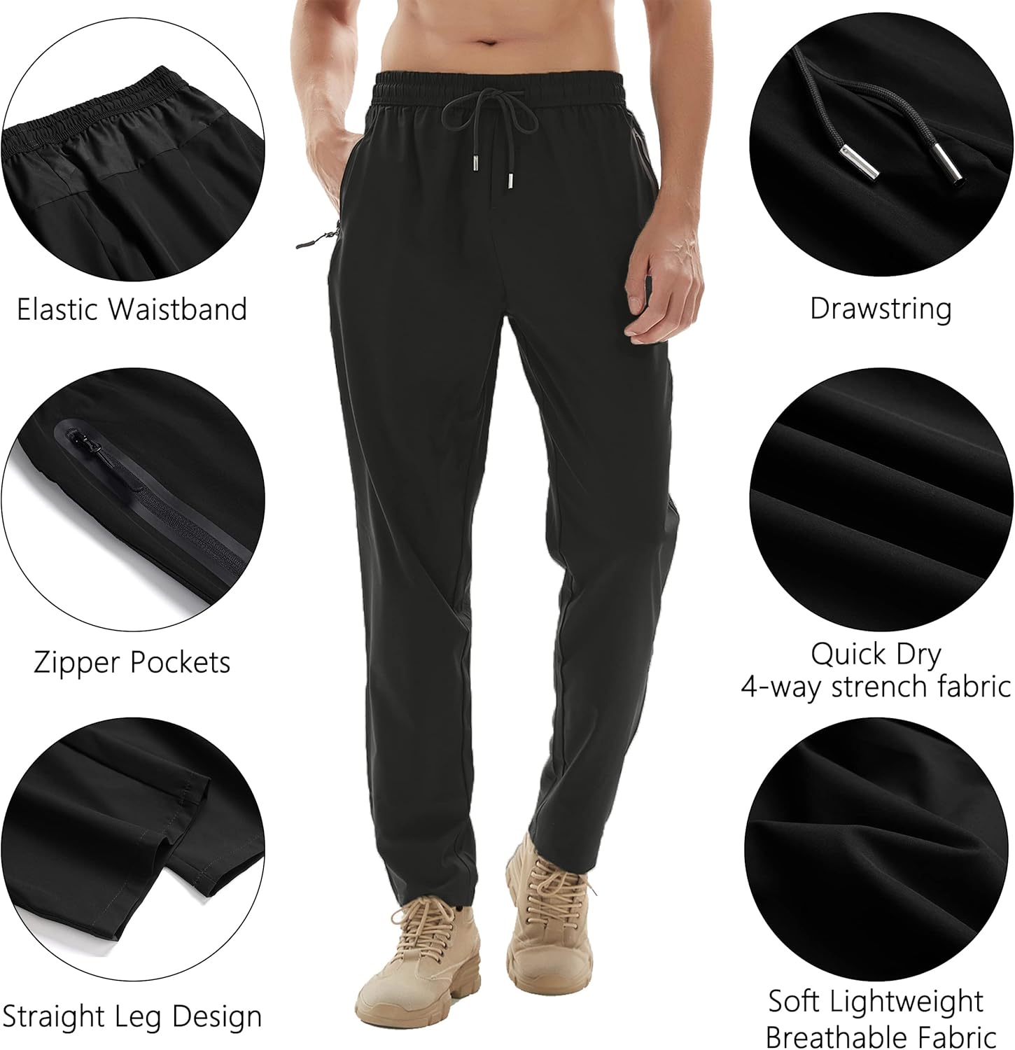 Men's Lightweight Quick Dry Hiking Running Pants Outdoor Sports Breathable Zipper Pockets Athletic Work Pants - Image 2