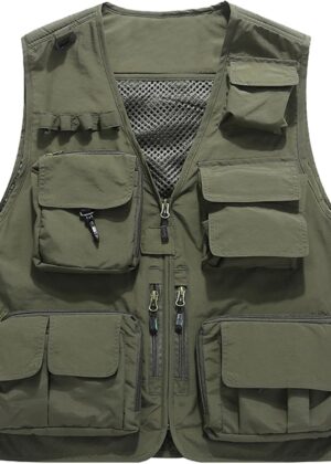 Men's Casual Lightweight Outdoor Fishing Work Safari Travel Photo Cargo Vest Jacket Multi Pockets