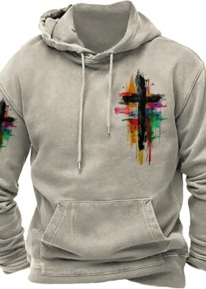 Men's Christian Hoodies Pullover Retro Jesus Print Hooded Sweatshirts Casual Long Sleeve Drawstring Faith Hoodies