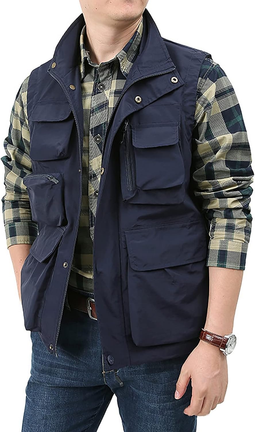 Men's Casual Outdoor Work Vest Safari Fishing Shooting Vests Lightweight Travel Cargo Jacket With Multi Pockets