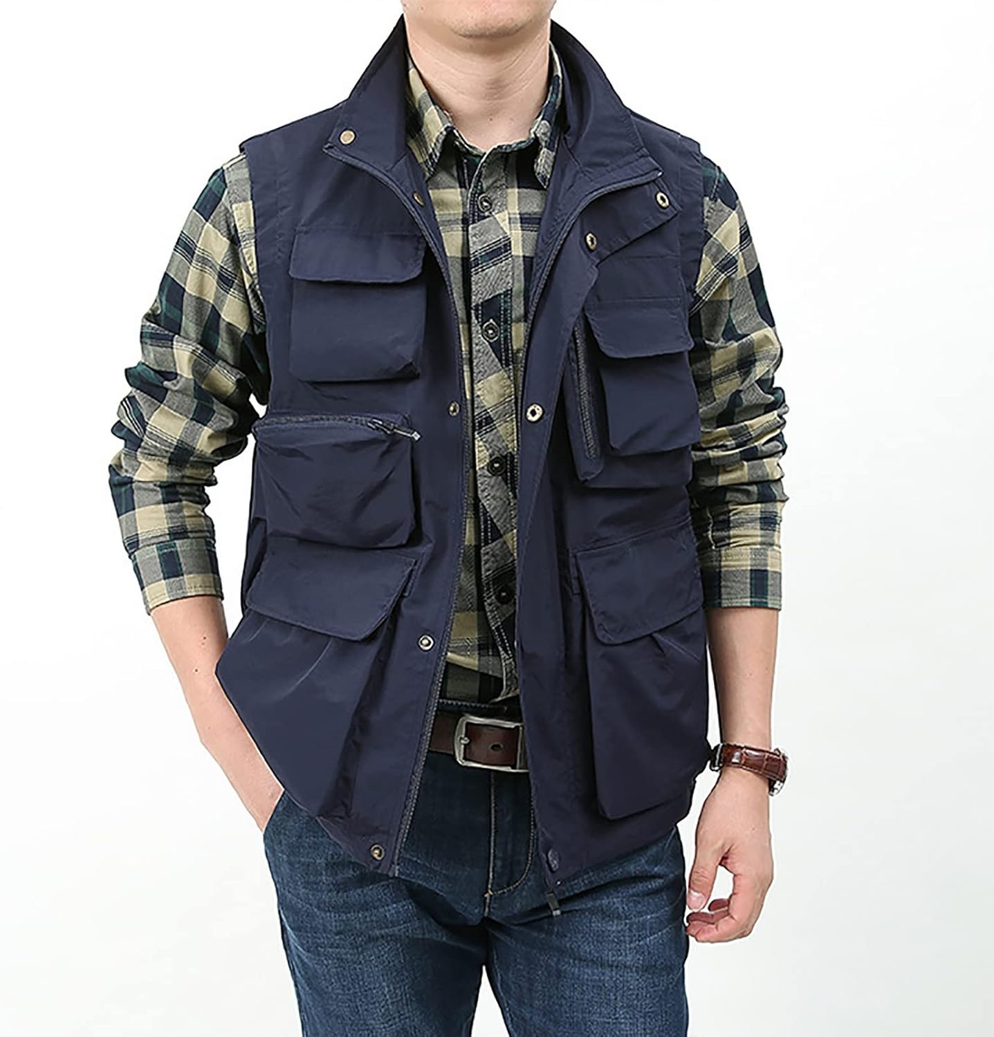 Men's Casual Outdoor Work Vest Safari Fishing Shooting Vests Lightweight Travel Cargo Jacket With Multi Pockets - Image 2