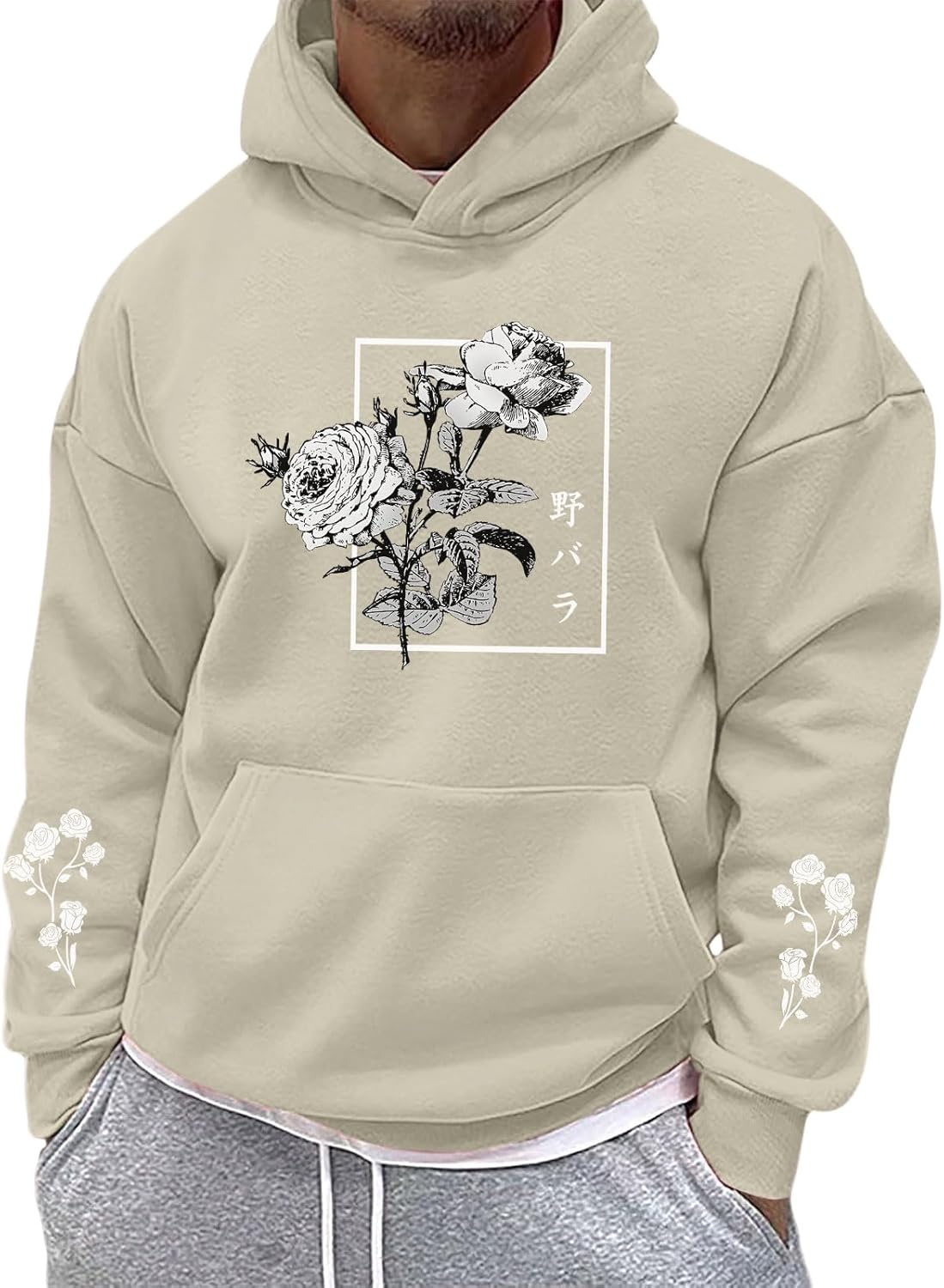 Rose Floral Graphic Hoodie for Men Aesthetic Japanese Cool Hoodies Oversized Trendy Streetwear Pullover Sweatshirt - Image 2