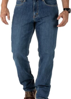 Men's  Straight Jeans Mechanical Stretch Fabric Classic Pockets Style 74477