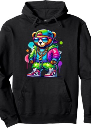 Hip hop teddy bear cool urban novelty graphic Pullover Hoodie